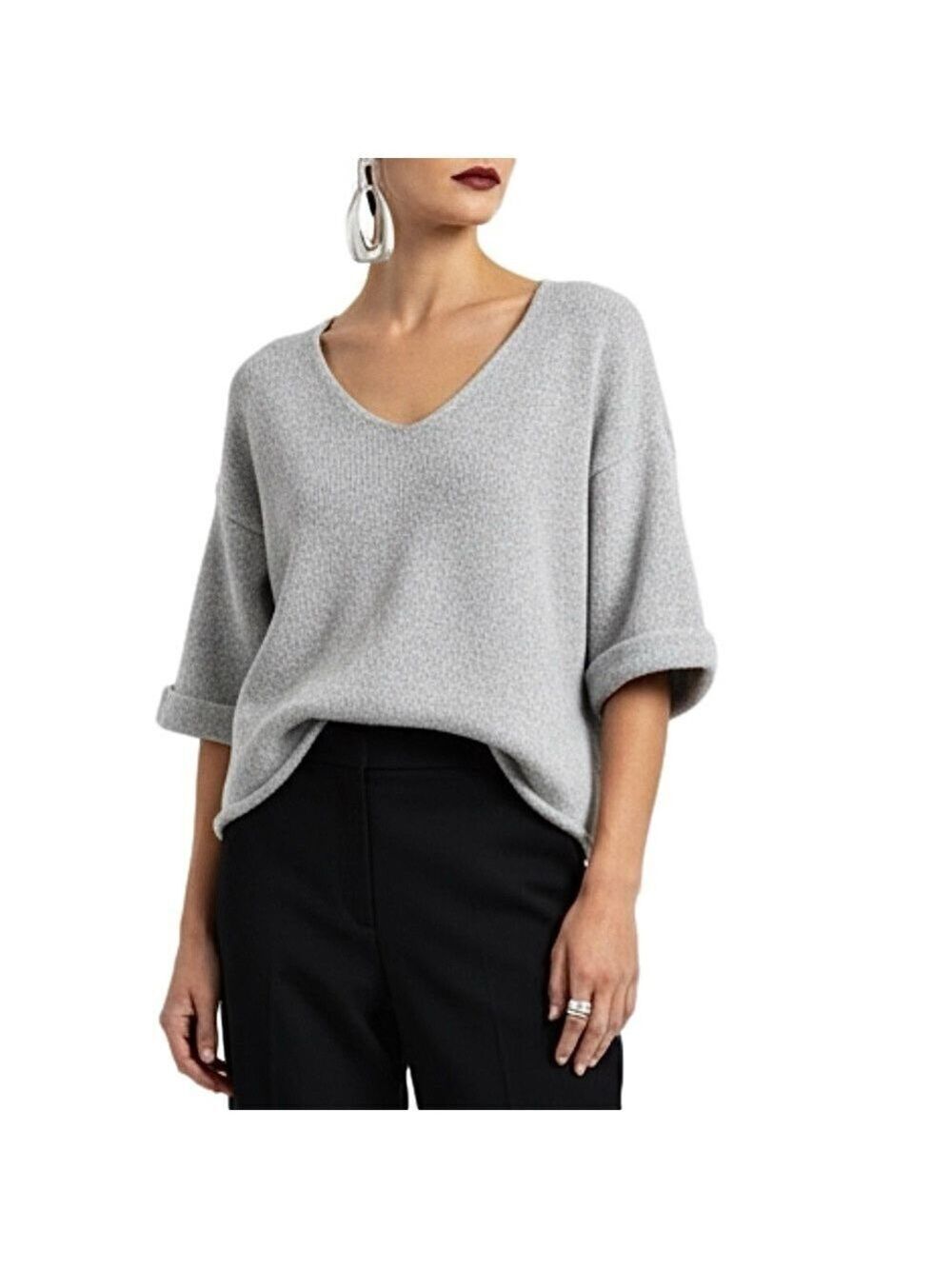 Noisy May 100% cotton boxy oversized short sleeve v neck sweater XS